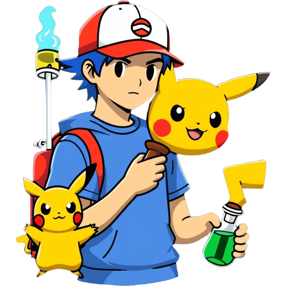 21 yo Handsome Ash Ketchum using a bong with picachu and other different pokemon  emoji