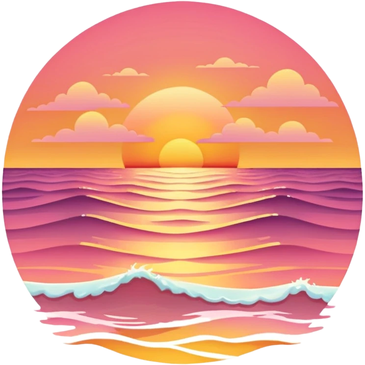Sunset over a calm ocean with soft waves and a clear sky." emoji