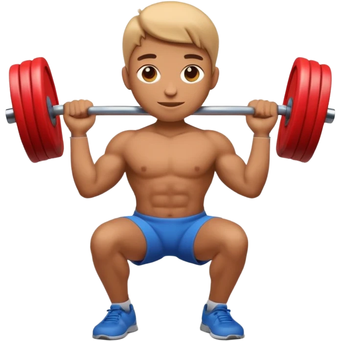3D Apple emoji style person lifting weight, strong posture, centered, soft shadow, white background. emoji