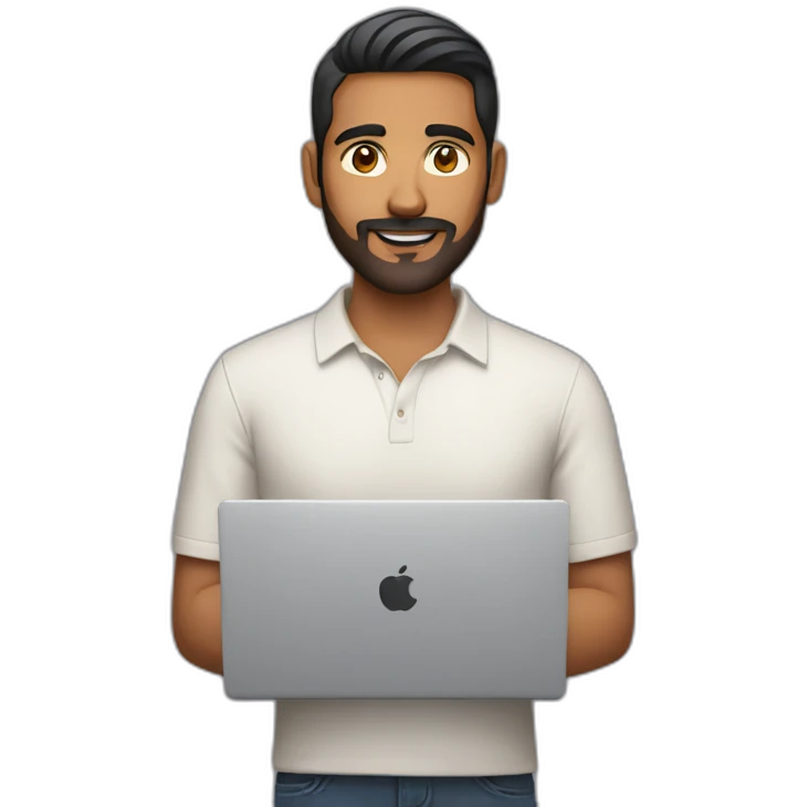 Indian male with macbook and light facial hair and undercut haircut emoji