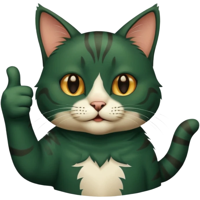 iOS стиль кота темно зеленого цвета. показывает большой палец вверх emoji