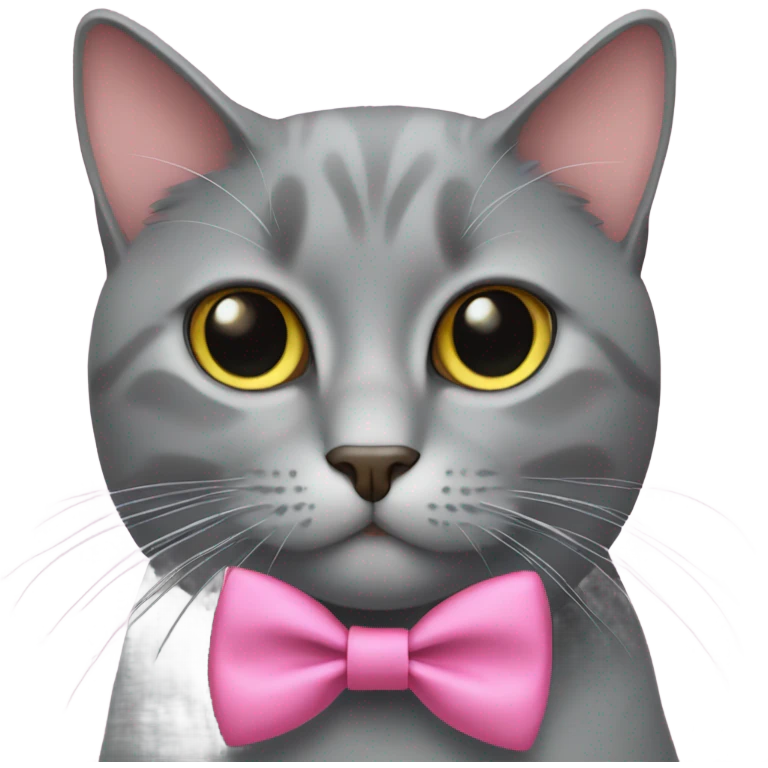 Gray cat with a pink bow tie  emoji