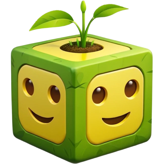 3D Apple style emoticons for Minecraft grass blocks, cube shaped with grass at the top and a plot below emoji
