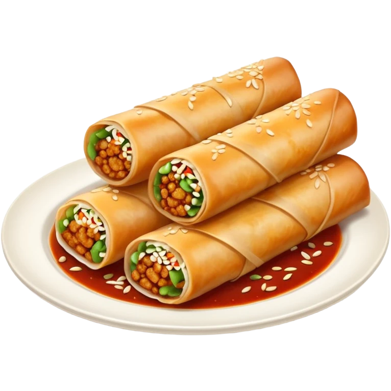 three spring rolls in sauce emoji