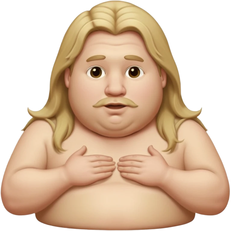 white boy fat with long dirty blond hair with big lips and long nose with super fat neck and big ears with long arms and fat body  emoji