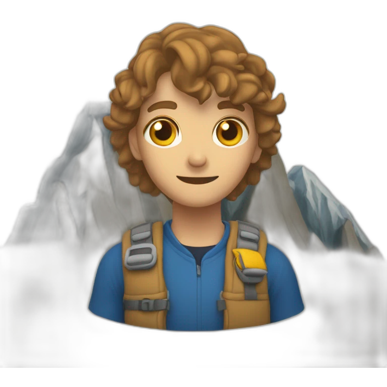 une main tenant un clip d'escalade devant une montagne emoji