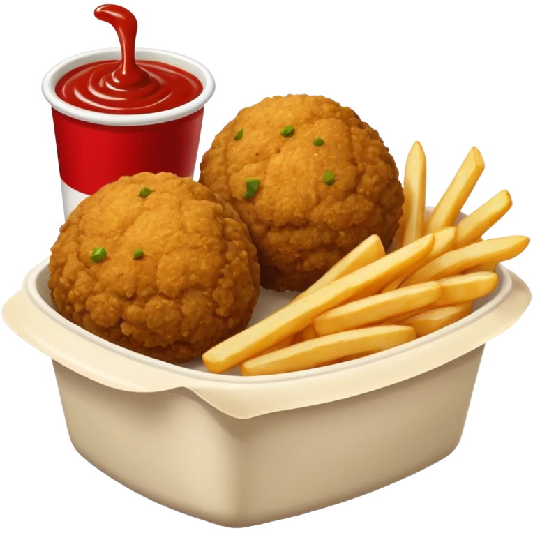 falafel and fries, with two containers with  red sauce and white sauce  emoji