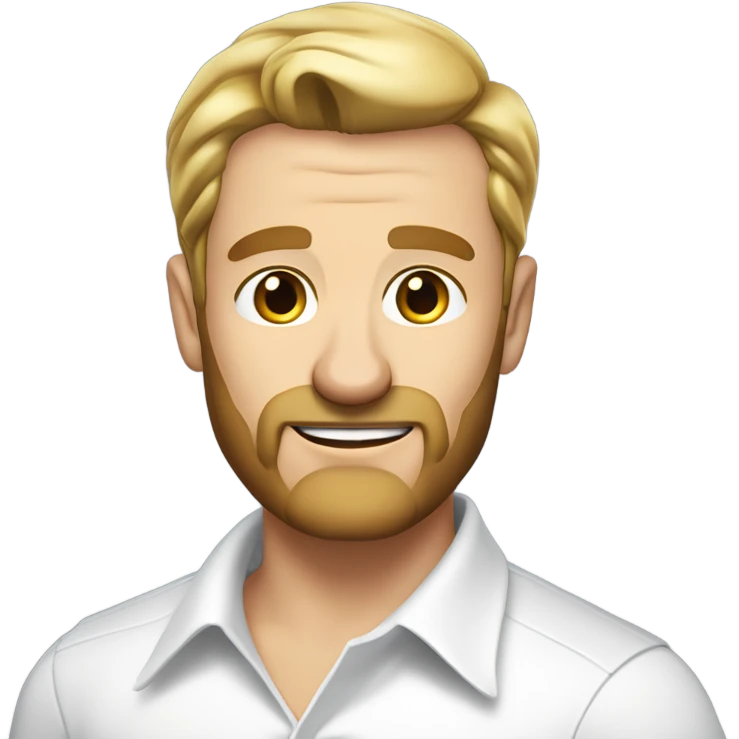 middle aged english man, short slicked back hair blonde, blonde medium length size full beard, in a smart white unbuttoned shirt. emoji