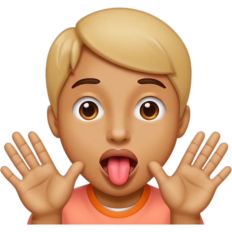 Sticking tongue out with hands gliding through emoji