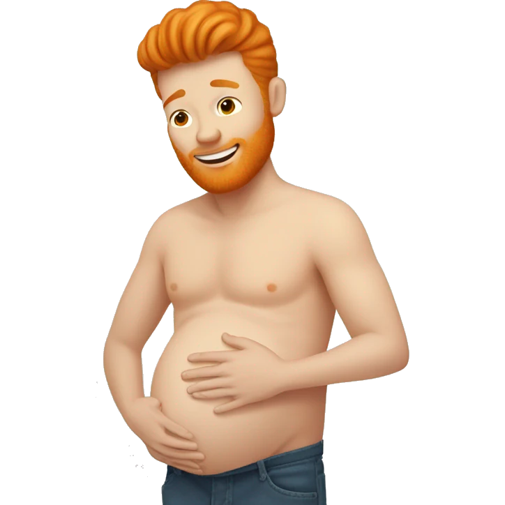 A ginger man who is pregnant and rubbing his belly  emoji