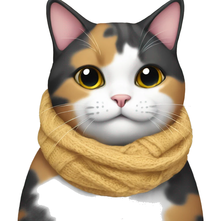 Fat Calico cat wearing a knit scarf emoji
