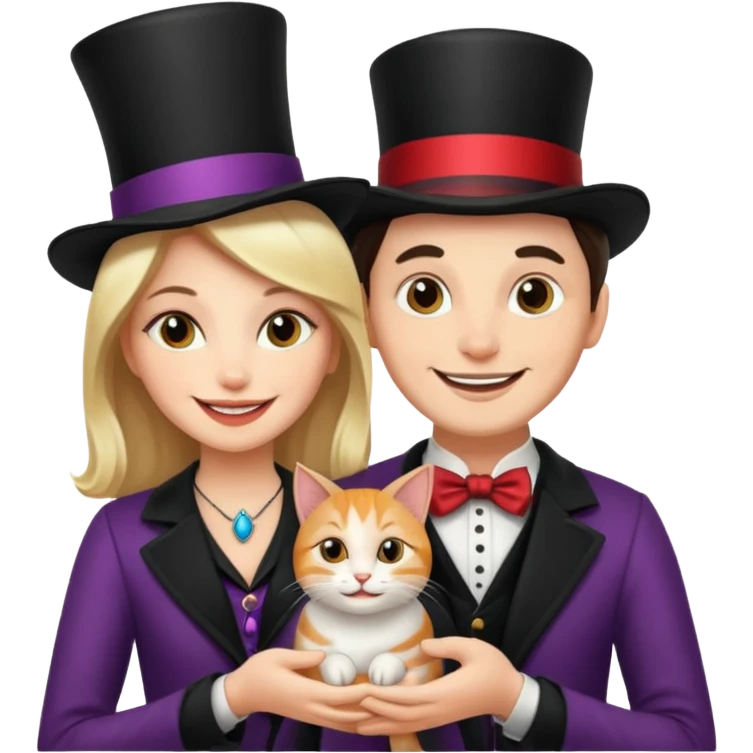 magician couple and their pet cat emoji