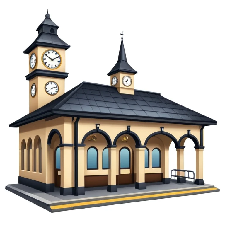 train station with platforms and clock tower emoji