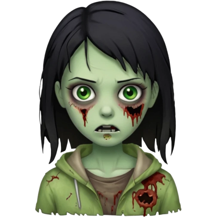 zombie girl with black hair, horror zombie green emoji