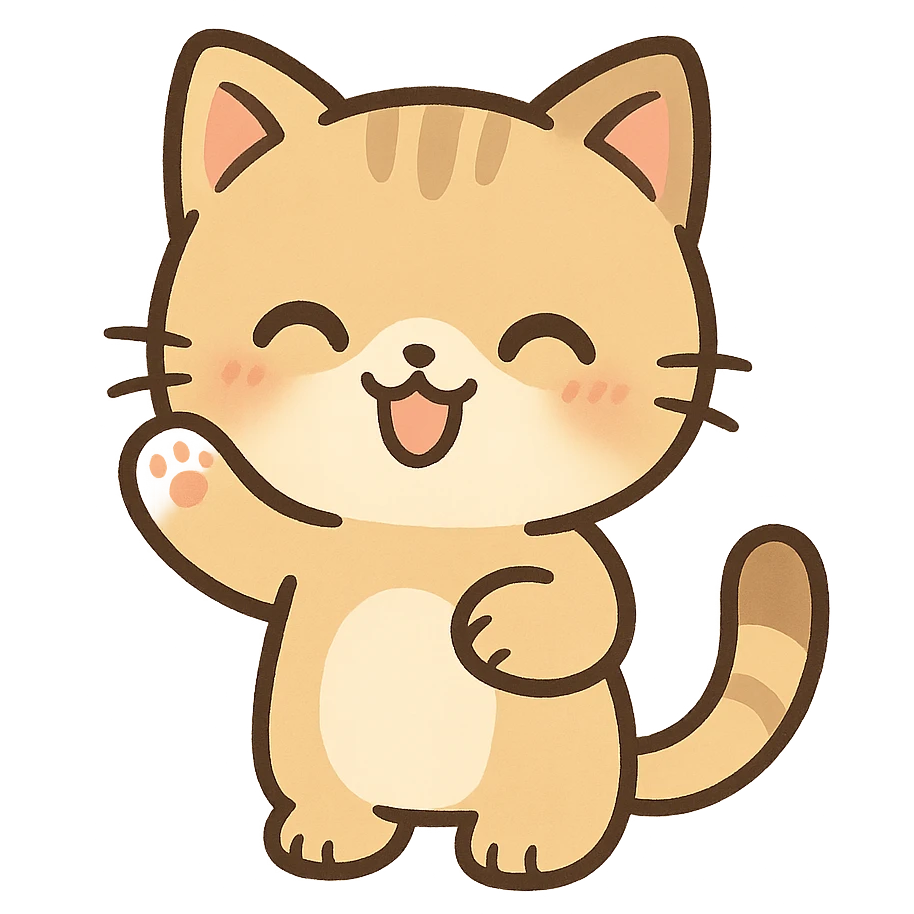 happy cat waving, chibi sticker style emoji