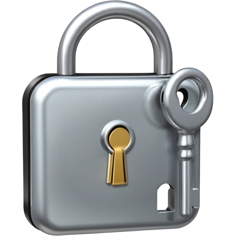 A chrome silver lock and key emoji, smooth metallic surfaces, glossy reflections, luxury swag vibe, minimal iOS emoji style, centered on clean white background emoji