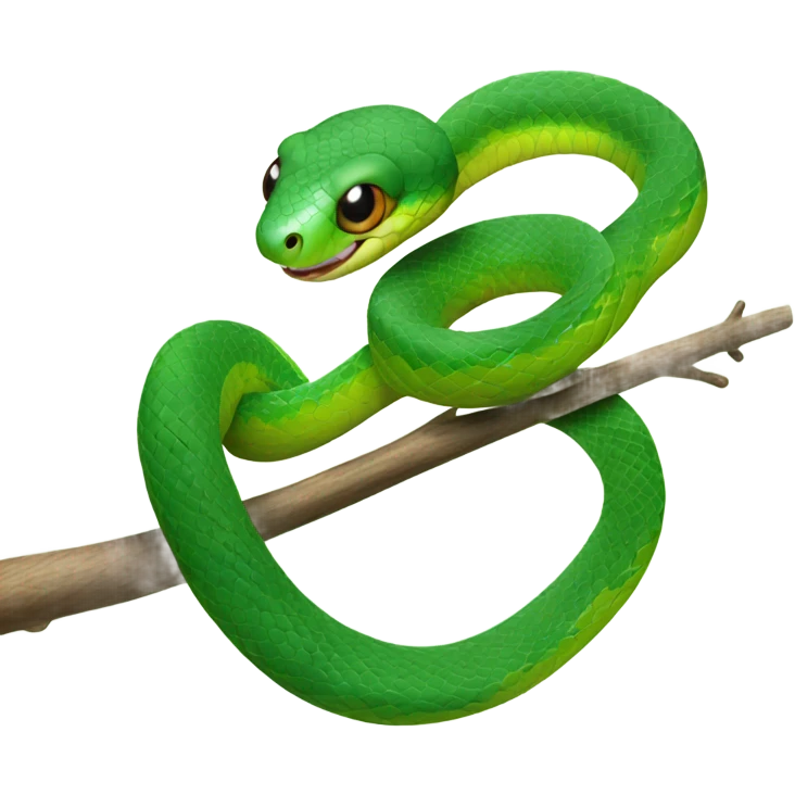 Cute green tree snake wrapped around branch emoji