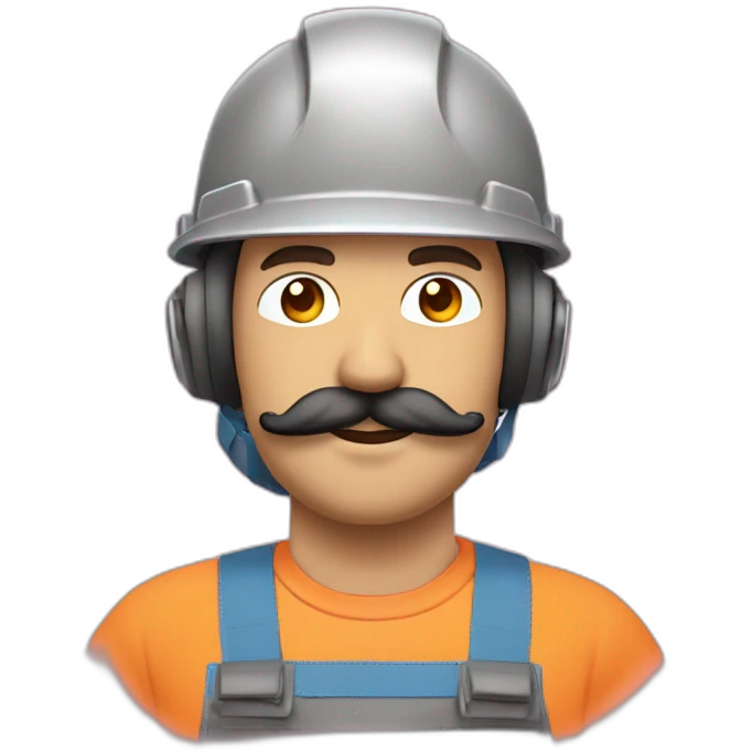Un homme avec les cheveux rose, un bouc et une moustache avec un casque de chantier et du remblais sur la peau emoji