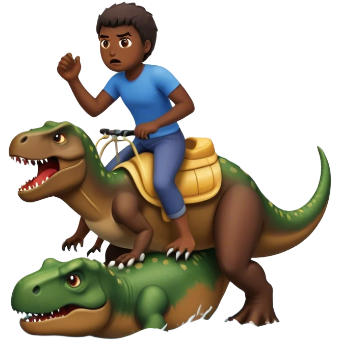 angry and sad at the same time while riding a trex on the water surrounded by lebro emoji