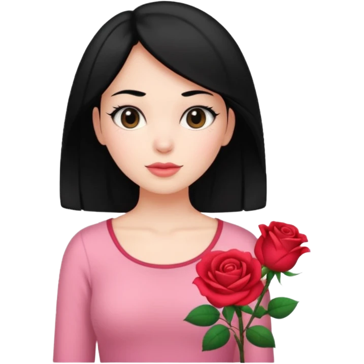 Black hair woman wearing rose top white skin emoji