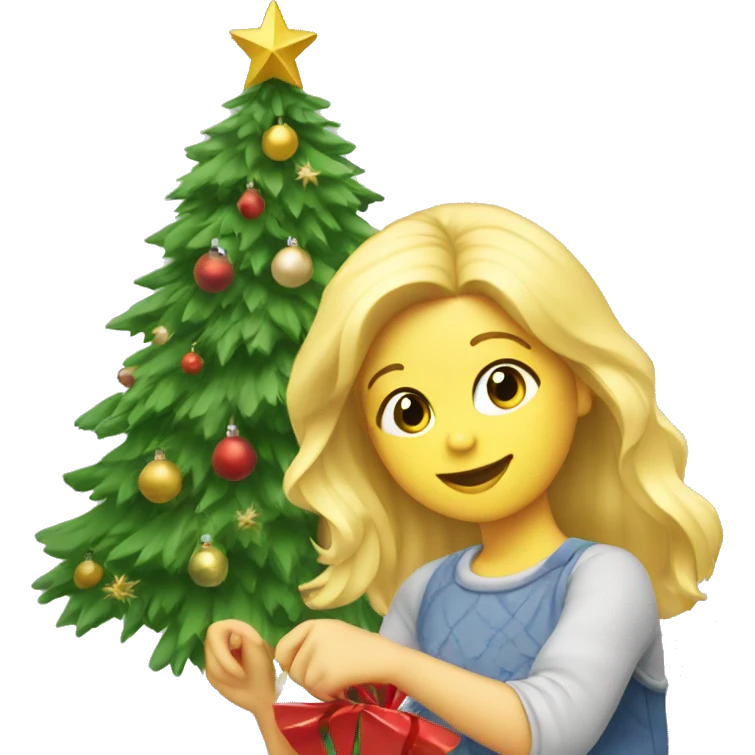 Blond Girl decorating a Christmas tree emoji