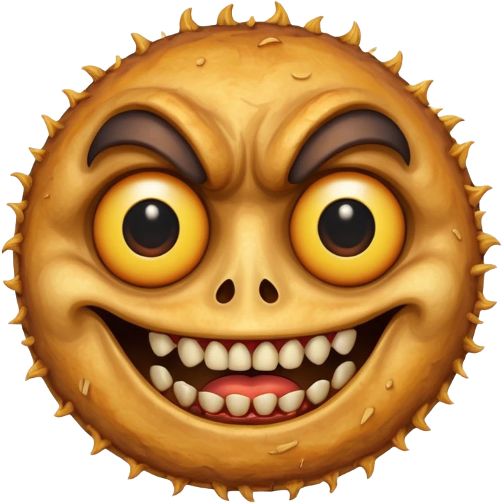 Deep fried scary face with teeth and creepy eyes emoji