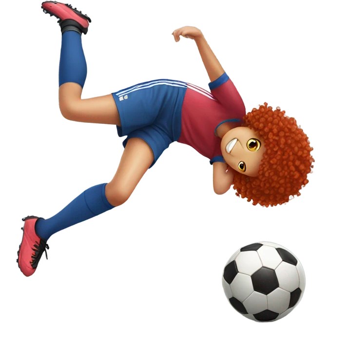 A girl with red curly hair playing soccer  emoji