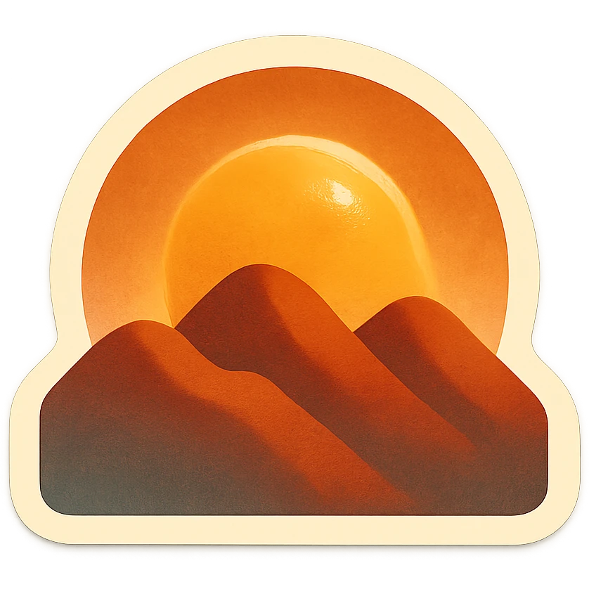 animated rising sun slowly peeking over mountains, retro vintage style, cozy acoustic aesthetic, warm muted colors, subtle grain, soft lines, 112x112px, smooth loop, nostalgic analog mood emoji