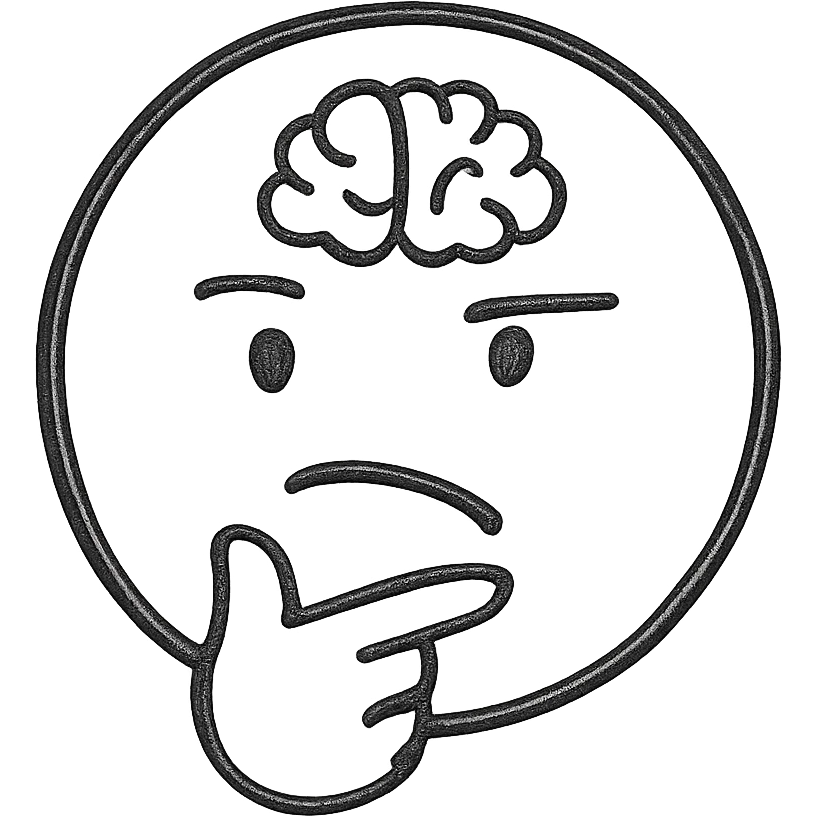 Minimalist thinking emoji, monochrome, clean and modern design, abstract brain symbol emoji