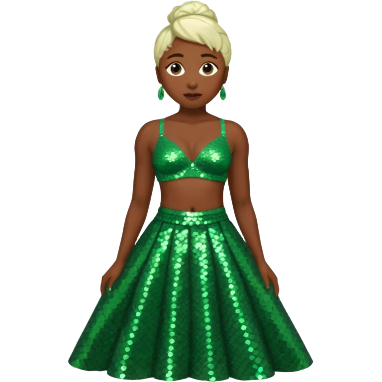 Cynthia Erivo with green sequin bra, green sequin long skirt emoji