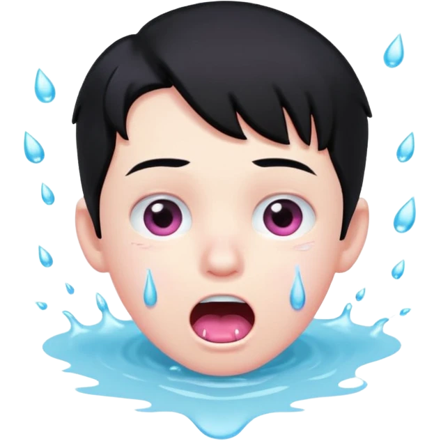 Boy with black hair, pink eyes rolled back, mouth open , water dripping from chin emoji