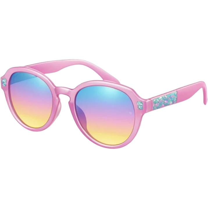 A colorful pair of shiny glossy smooth soft sparkly glittery sunny Pastel sunglasses (aesthetic, loose object, apparel), seen from the side, 3/4 angle emoji