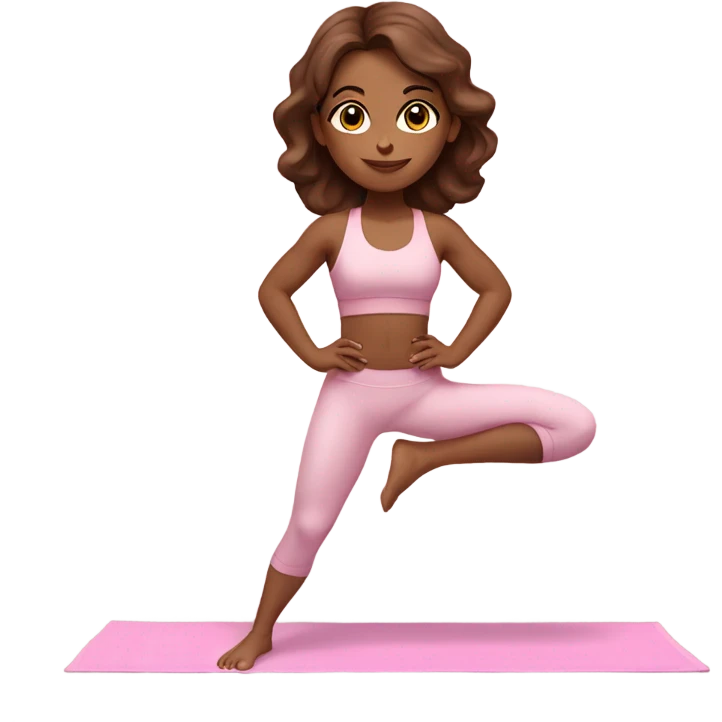 girl with brown hair in light pink workout set on yoga mat emoji