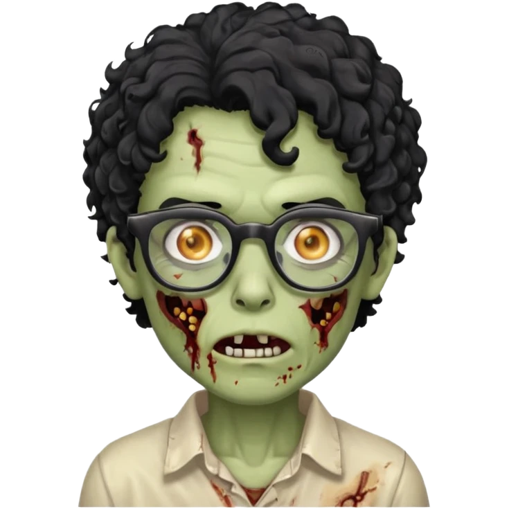 glasses zombie with black curly hair emoji