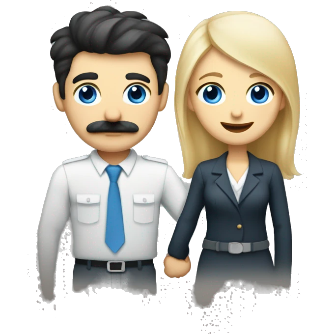 blond blue eyed woman shaking hands with dark hair dark eyed man with mustache emoji