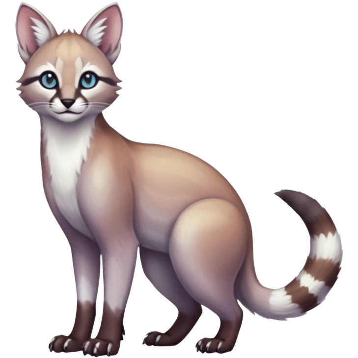 iridescent pastel white glorious divine exotic cute cool beautiful shiny beautiful fantasy-caracal-civet-genet-sergal-vernid-Cacomistle-oncilla-animal-Fakémon-hybrid-fursona (full body) emoji