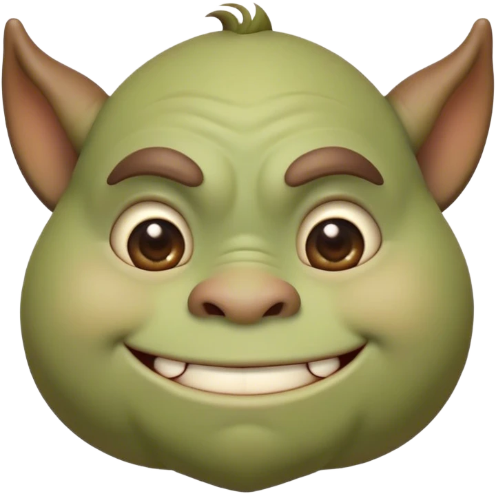 Cinematic Cute Ogre Portrait Emoji, with a surprisingly endearing, plump and huggable figure in soft earthy greens and browns, featuring big, kind eyes and a bashful smile, simplified yet irresistibly adorable, highly detailed with a soft glowing outline that captures the charm of a friendly giant who seems ready for a warm hug! emoji