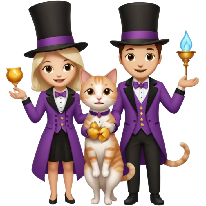 magician couple and their pet cat emoji