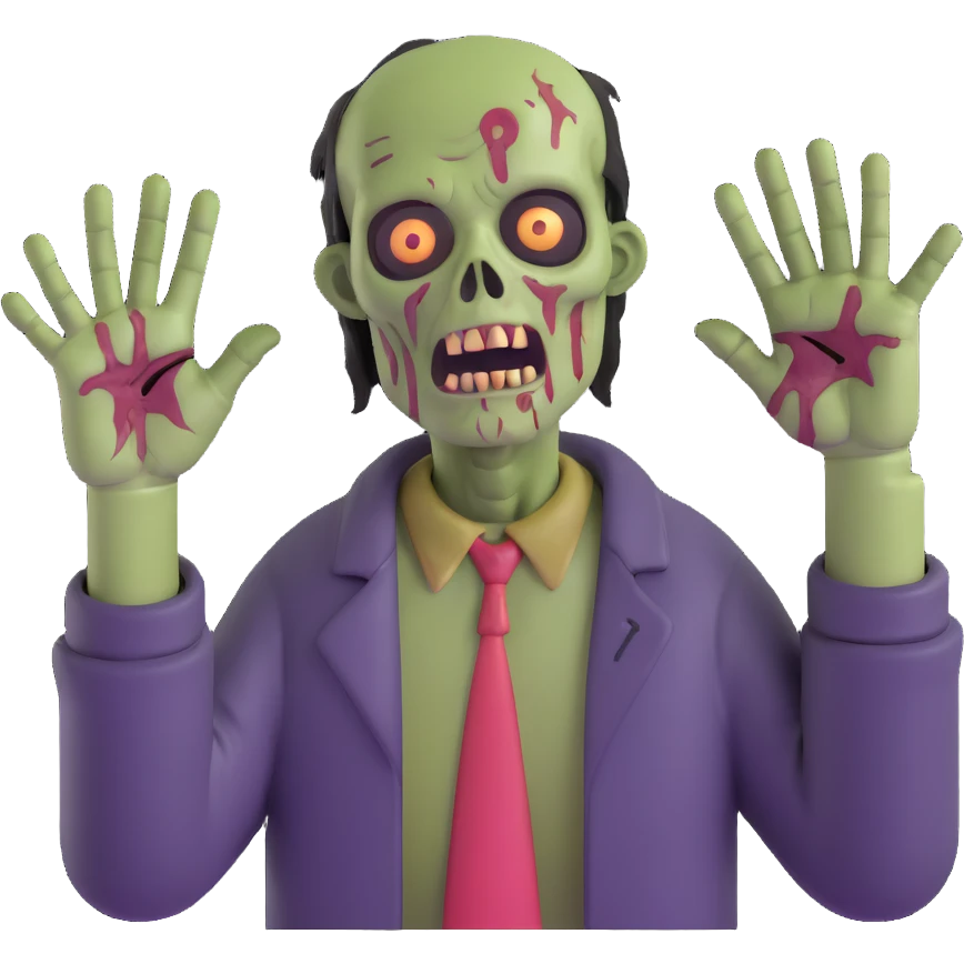 zombie with decaying flesh raising hands in the air emoji