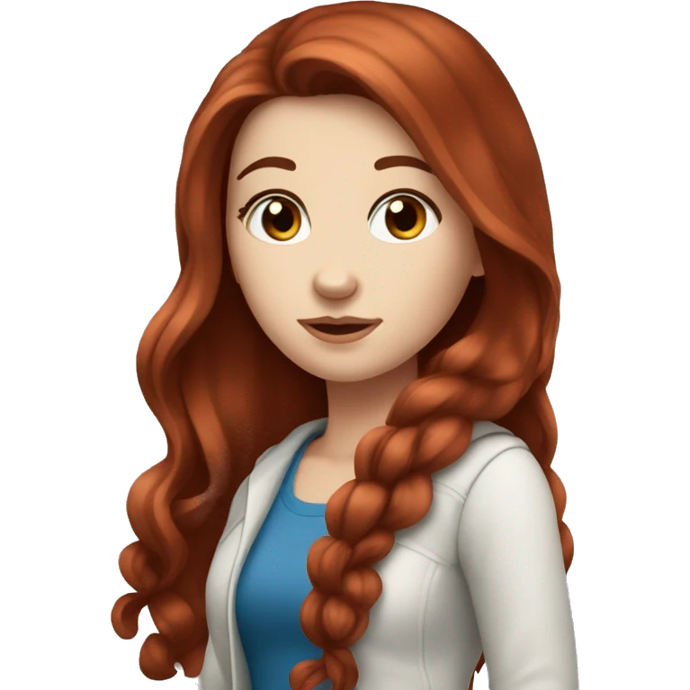 White girl with long dark red hair and blue eyes  emoji