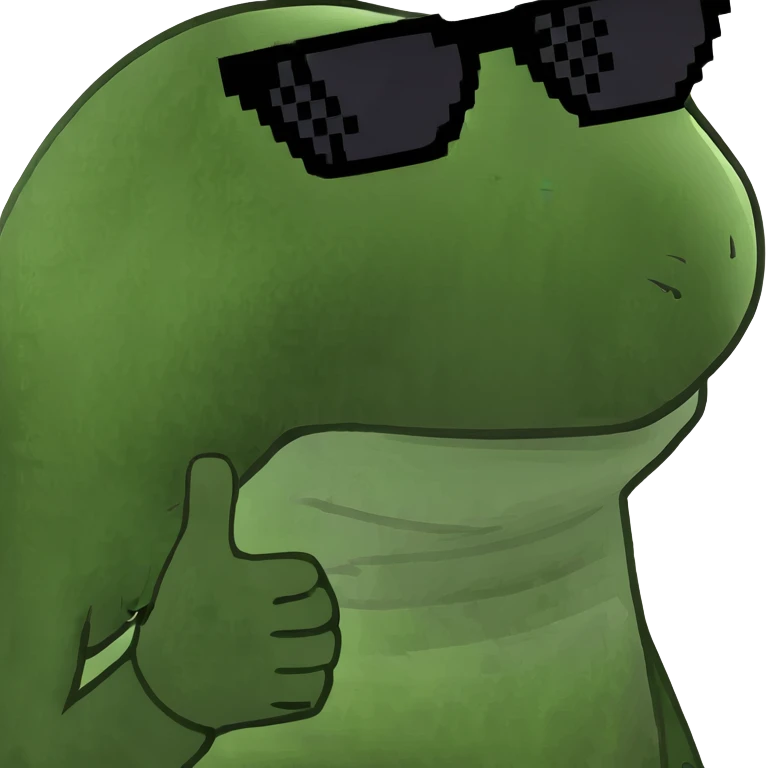 Green frog dancing on beach with sun rays highlighting, happy beach party frog emoji