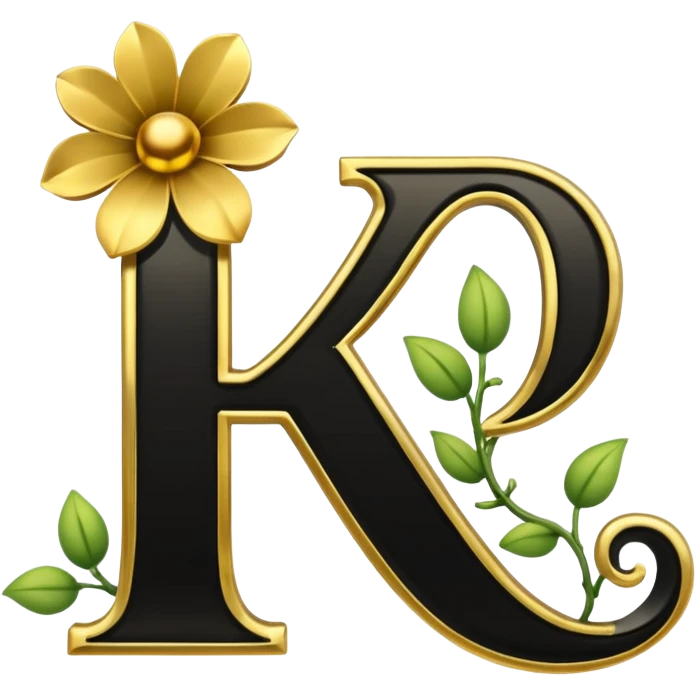 Shiny Black matching letters using both letter K and the letter B outlined with gold and a gold flowervine around the left side emoji