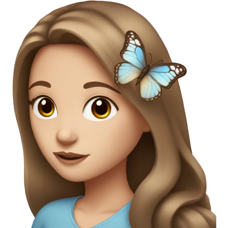White girl with brown hair and blue eyes flowers and butterflies  emoji