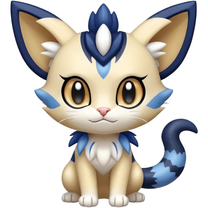 Shiny Cute Adorable Meowth-Litten-Meowstic-Hybrid-Creature with pattern-markings emoji