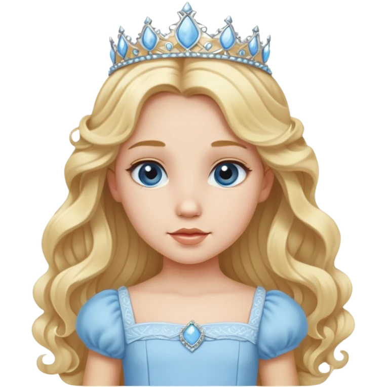 made-up princess with long slightly curly hair and a baby blue dress emoji