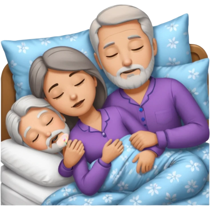 Man with grey hair and beard,beautiful brunette woman sleeping in bed together in the spooning position  emoji