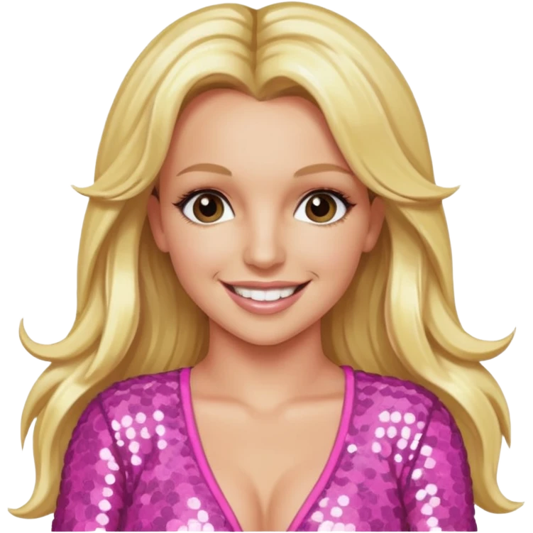 Britney Spears with long blonde hair, pink sequin outfit emoji