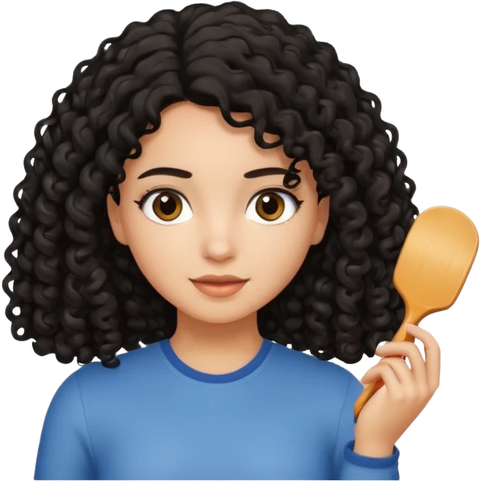 A girl with black curly hair, straightening her hair emoji