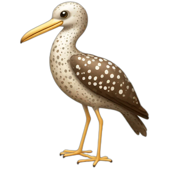 brown speckled sea bird with white spots and long legs emoji