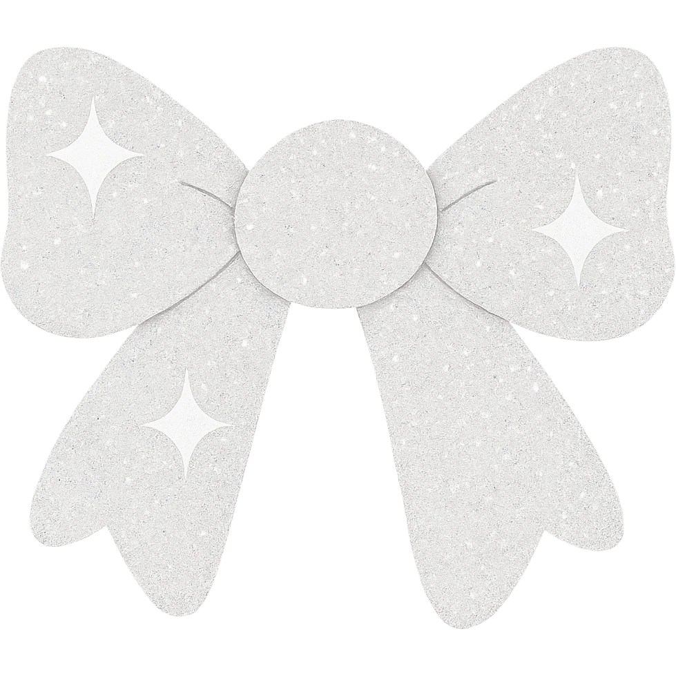 Make the sparkling bow white with glitter details, playful and stylish, no background. The style should be playful and stylish with glitter details. emoji